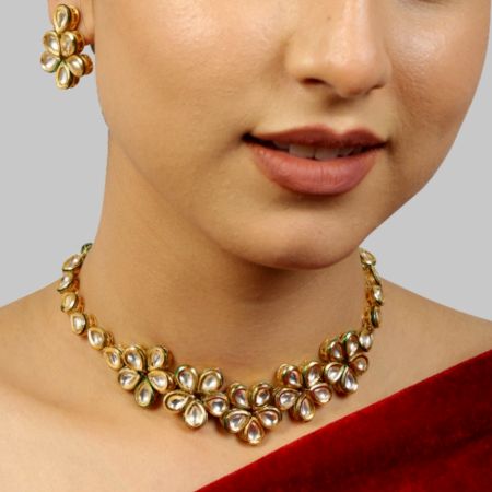 Handmade Floral Kundan Choker Necklace Set